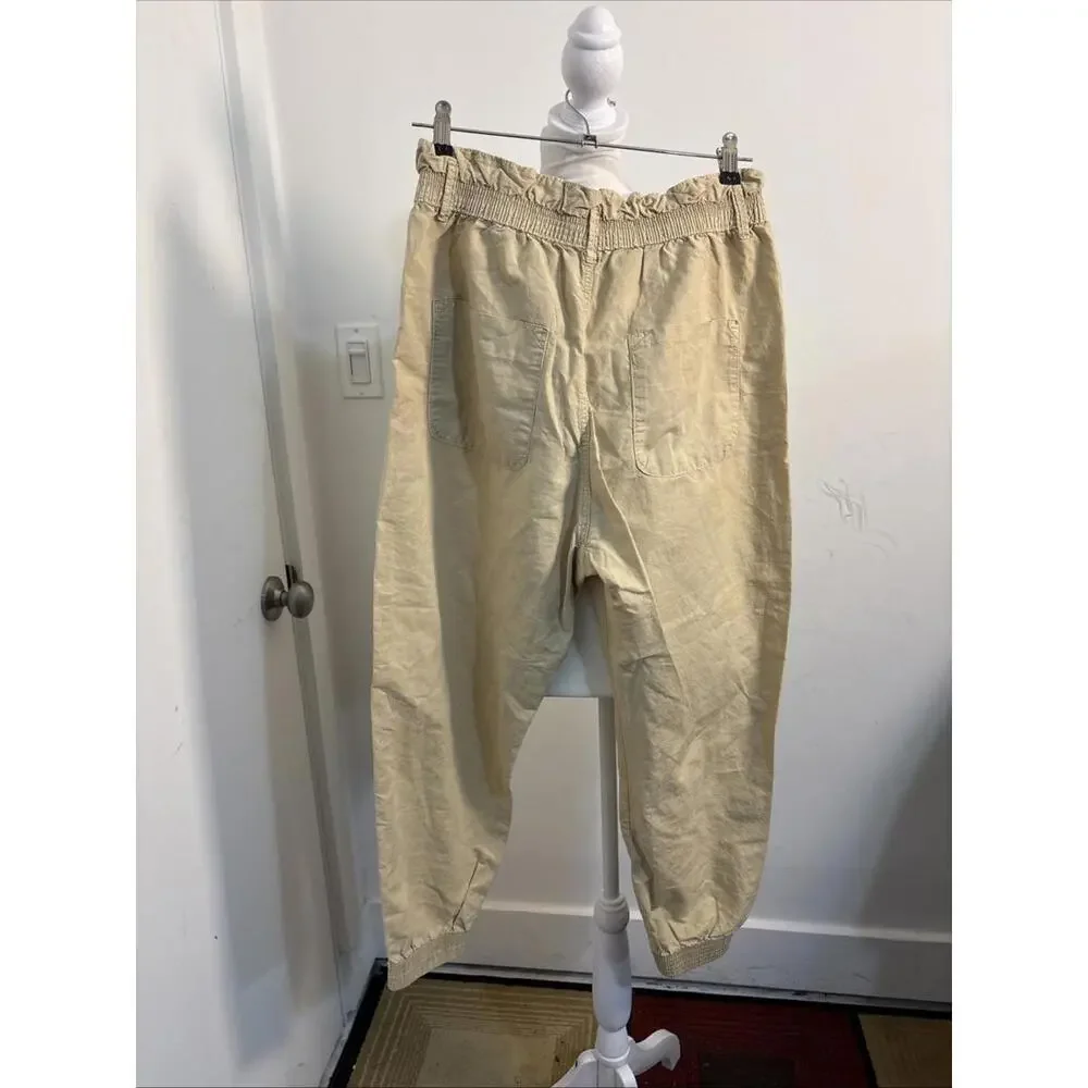 Zara Paperbag Joggers 8 Sand Square Pockets Trendy Ankle Barrel Leg Linen Blend